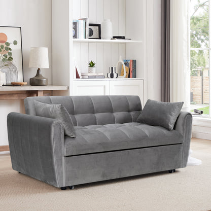 Grey Convertible Sofa Bed with Pull-Out Sleeper