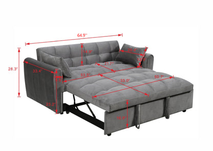 Grey Convertible Sofa Bed with Pull-Out Sleeper