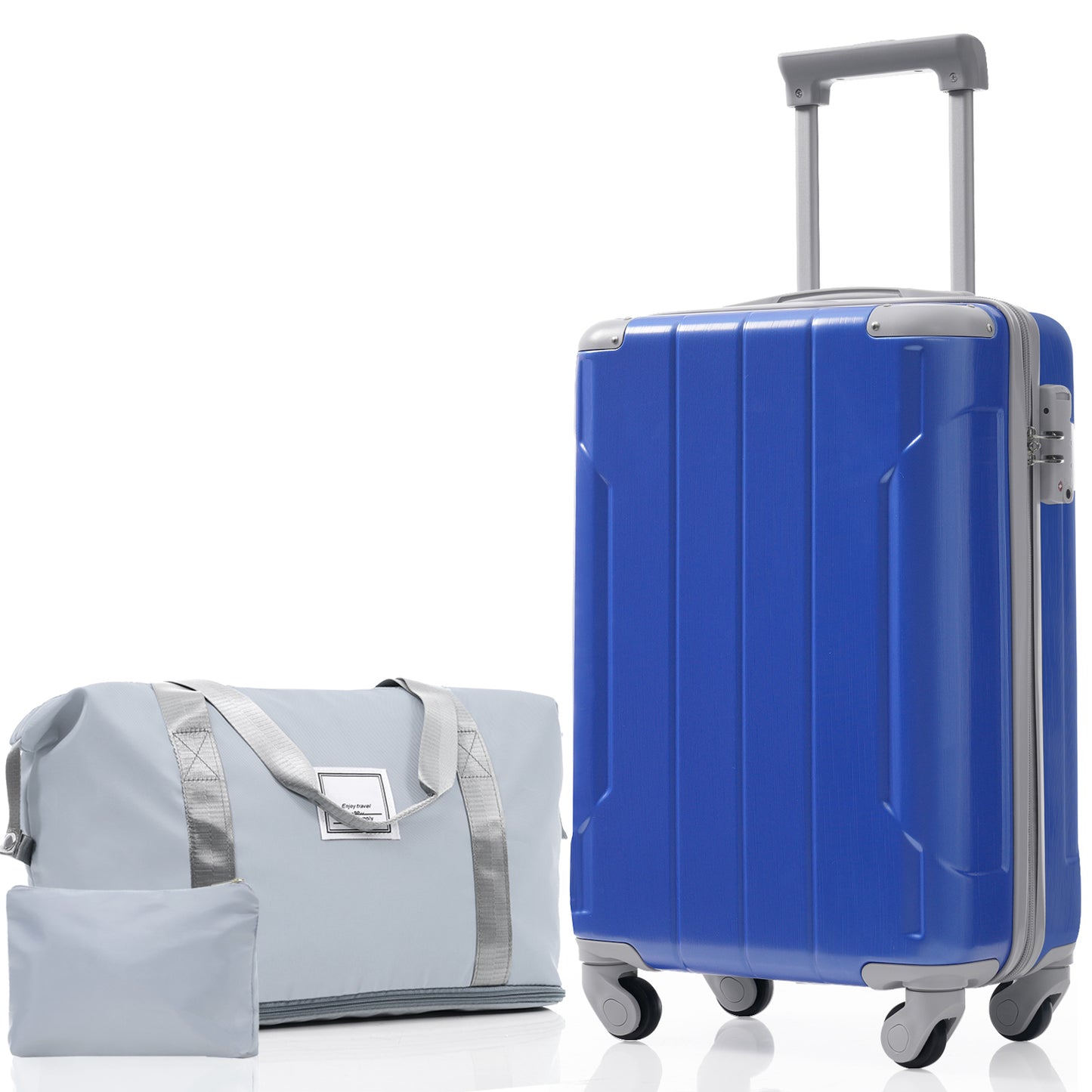 Blue Carry-On Luggage Set with Matching Travel Bag