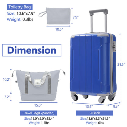 Blue Carry-On Luggage Set with Matching Travel Bag