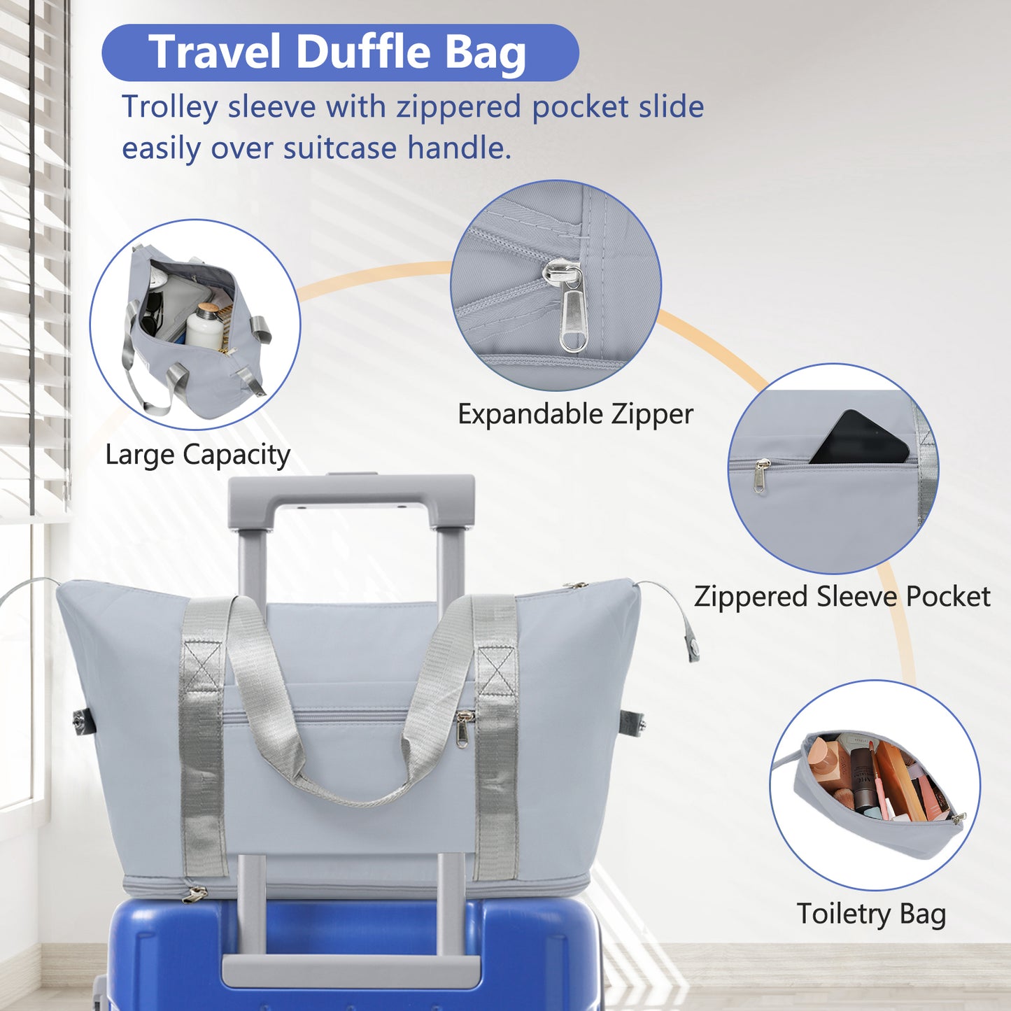 Blue Carry-On Luggage Set with Matching Travel Bag
