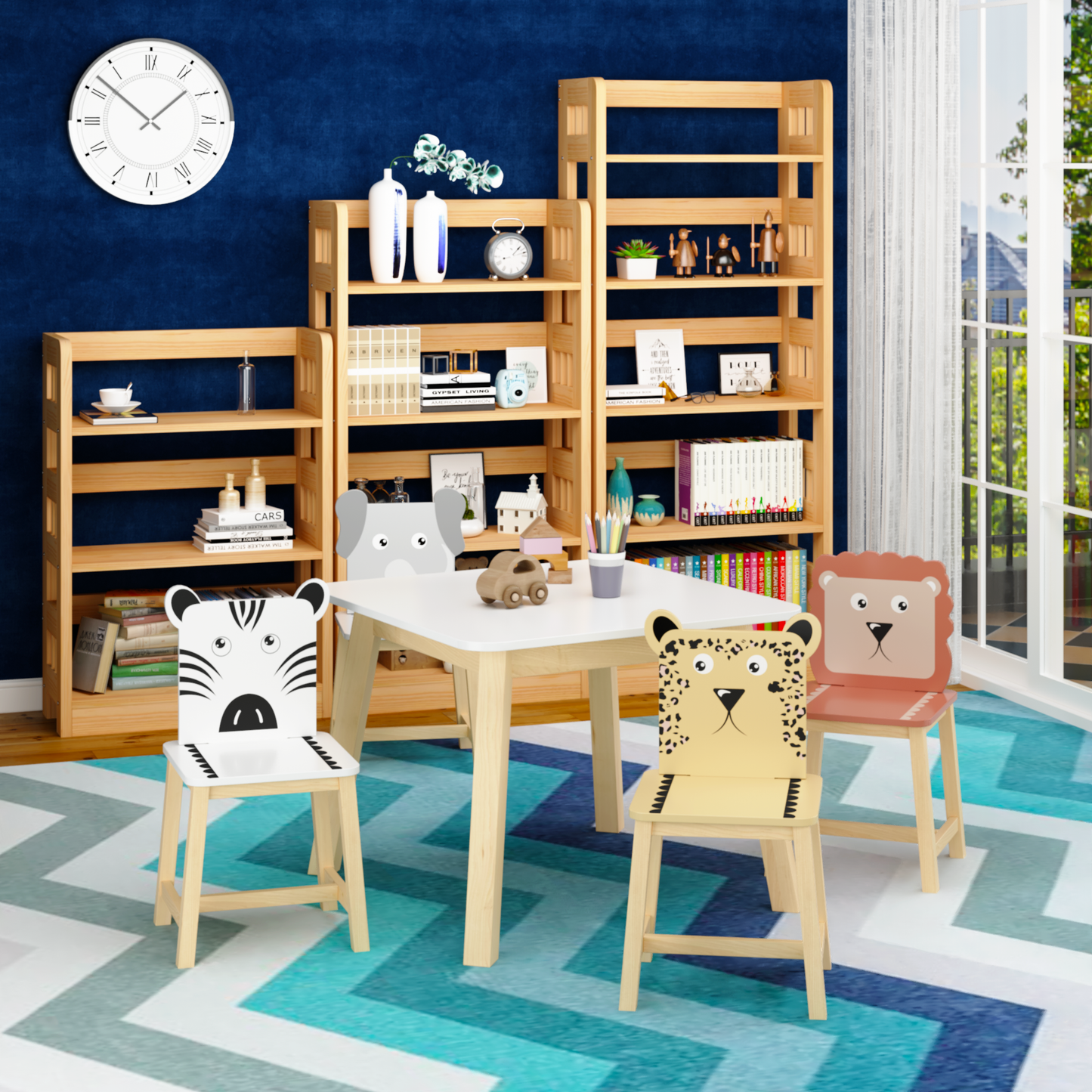 Kids Study Table and Animal Chair Set