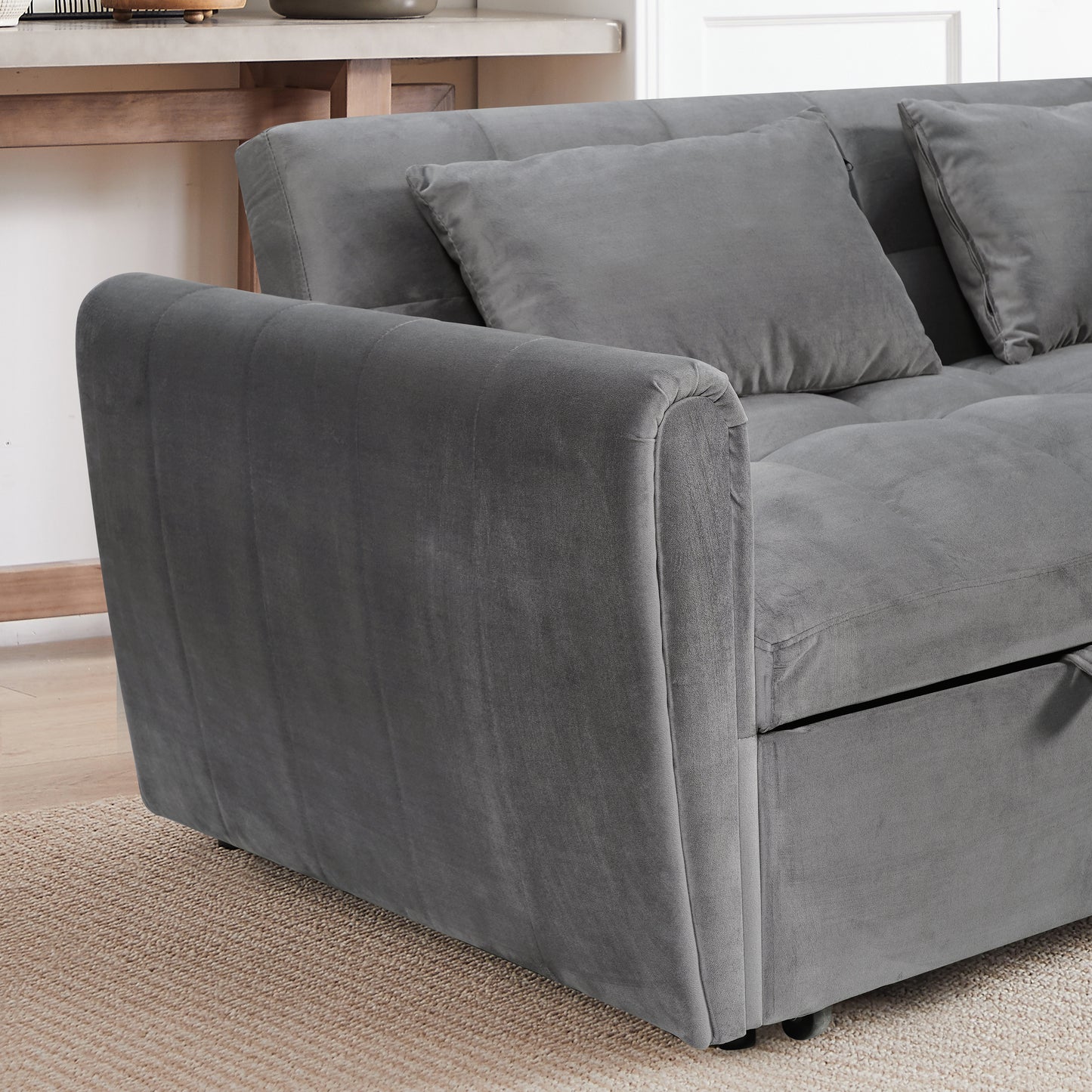 Grey Convertible Sofa Bed with Pull-Out Sleeper