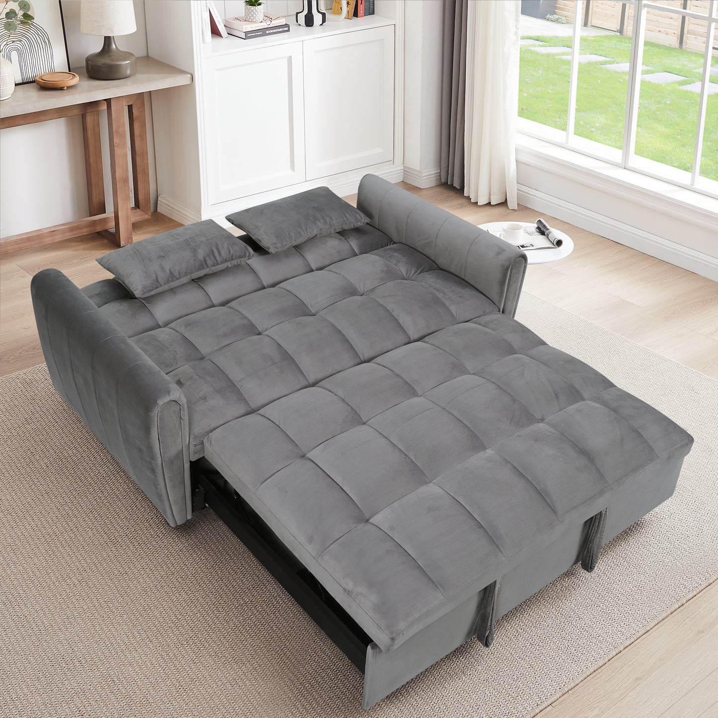 Grey Convertible Sofa Bed with Pull-Out Sleeper