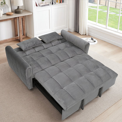 Grey Convertible Sofa Bed with Pull-Out Sleeper