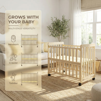 Wooden Baby Cot with Wheels