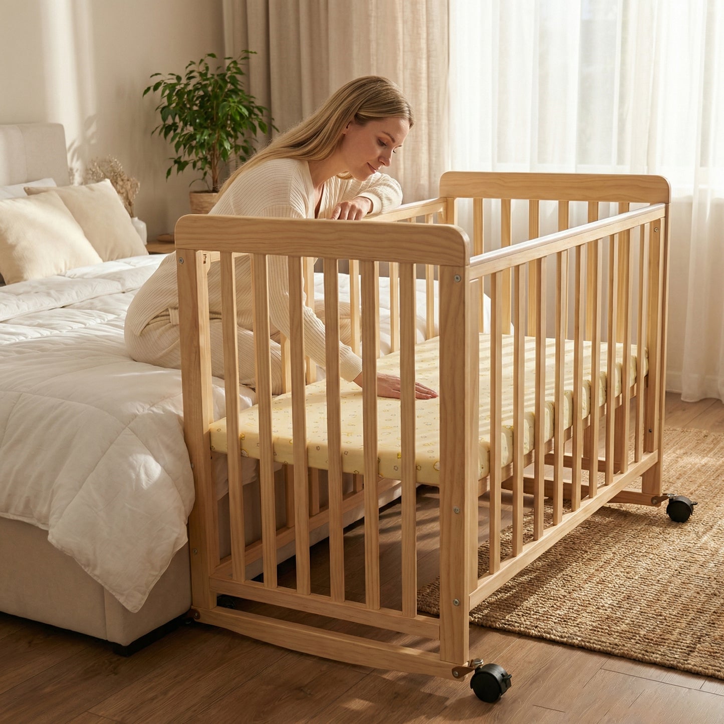 Wooden Baby Cot with Wheels