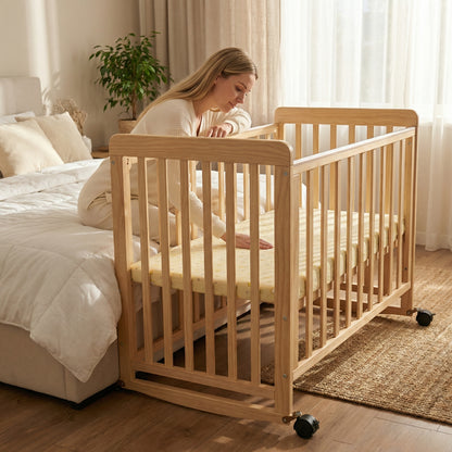 Wooden Baby Cot with Wheels