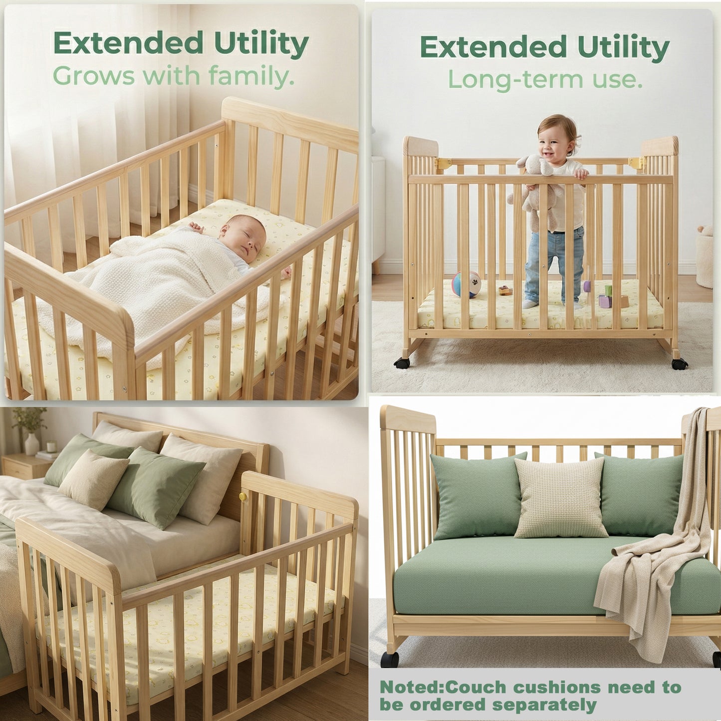 Wooden Baby Cot with Wheels