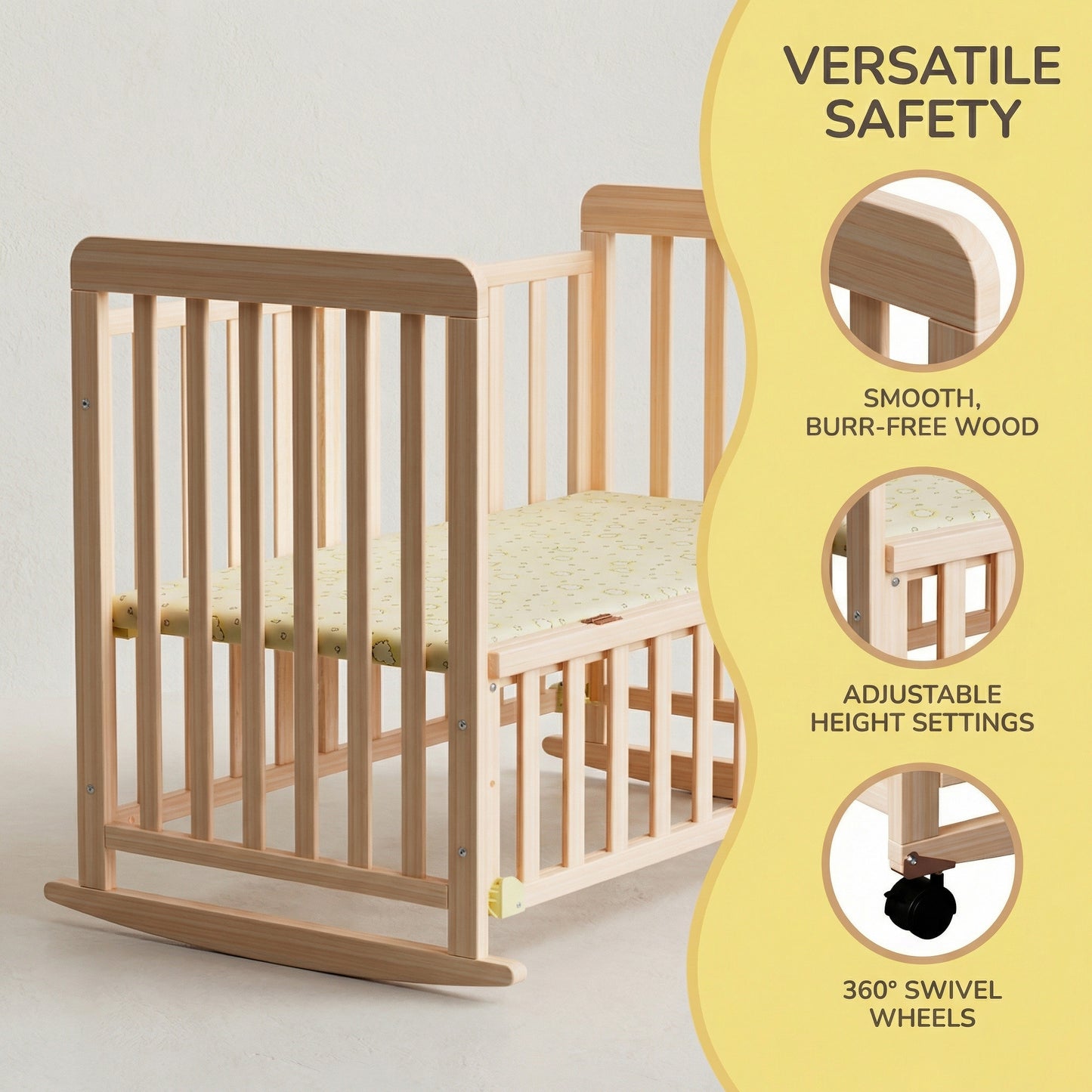 Wooden Baby Cot with Wheels