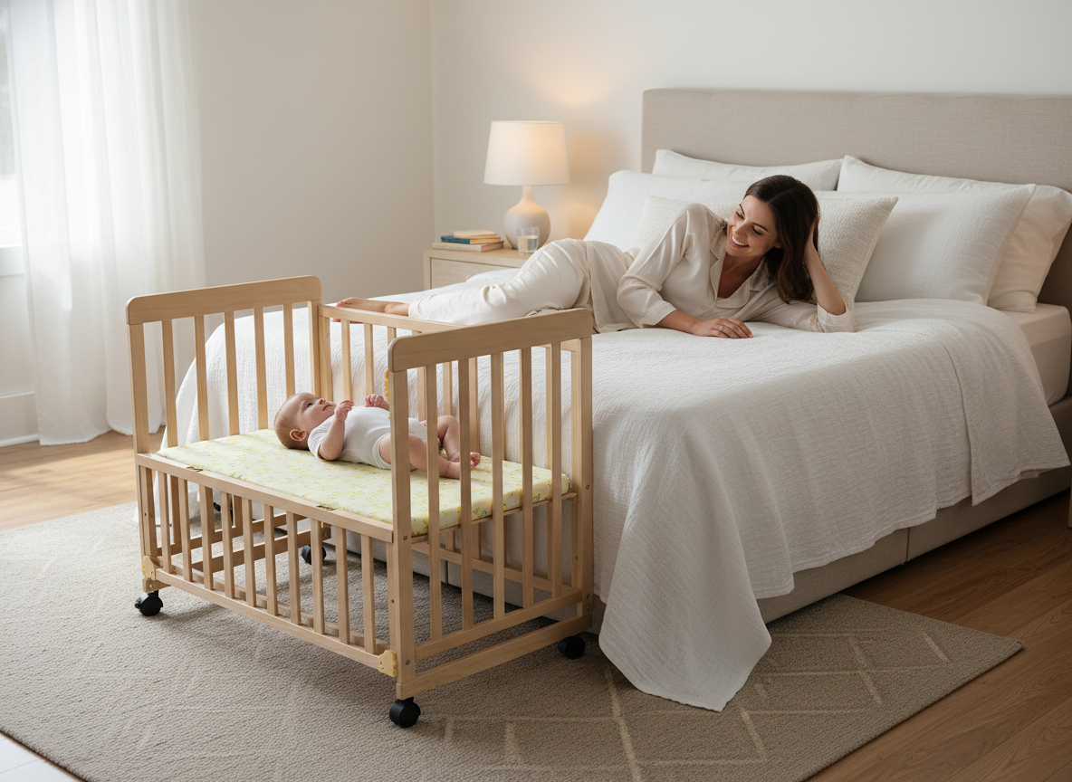 Wooden Baby Cot with Wheels